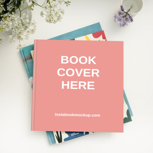 square book collection with white flowers